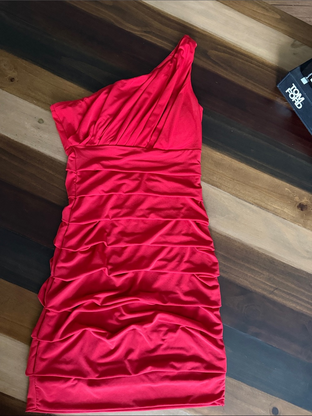One-Shoulder Red Ruched Bodycon Dress-junior size small
